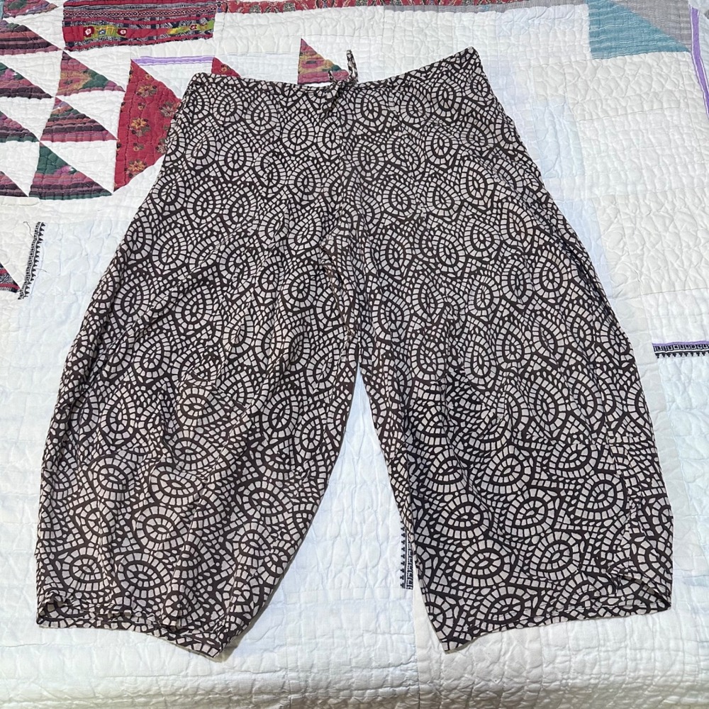 Asha Wide Leg Pants Brown Geometric Mosaic Print Drawstring One Size